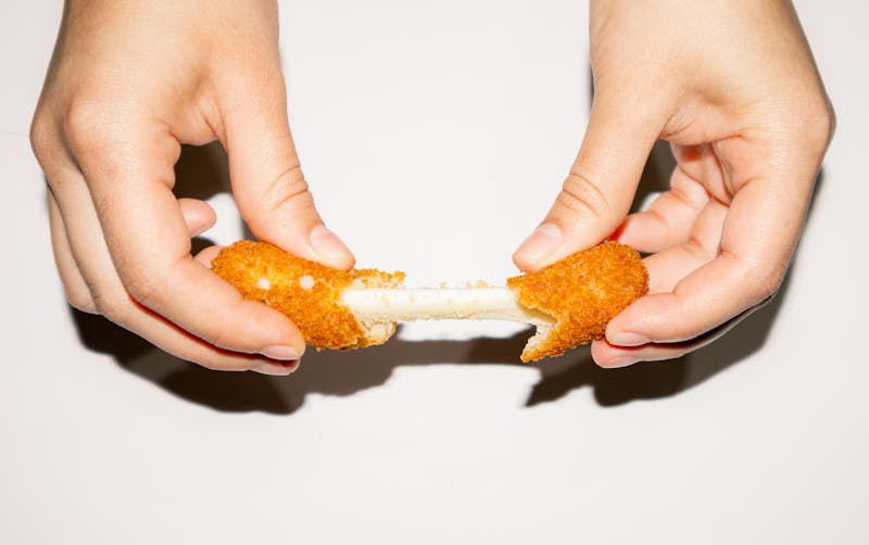 Mozzarella sticks with golden crispy breading